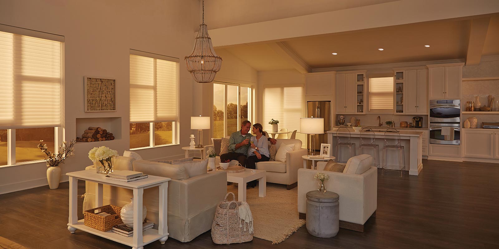 Control4 Touch panel in a able with a traditional home in the background